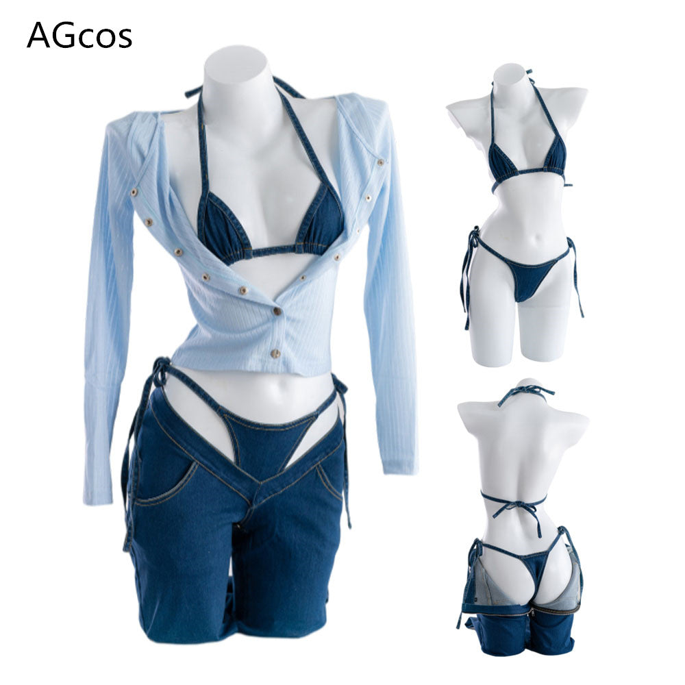 AGCOS Original Design Guitar Girl Jeans Bikini Lingeris Cosplay Costume Woman Sexy Cosplay