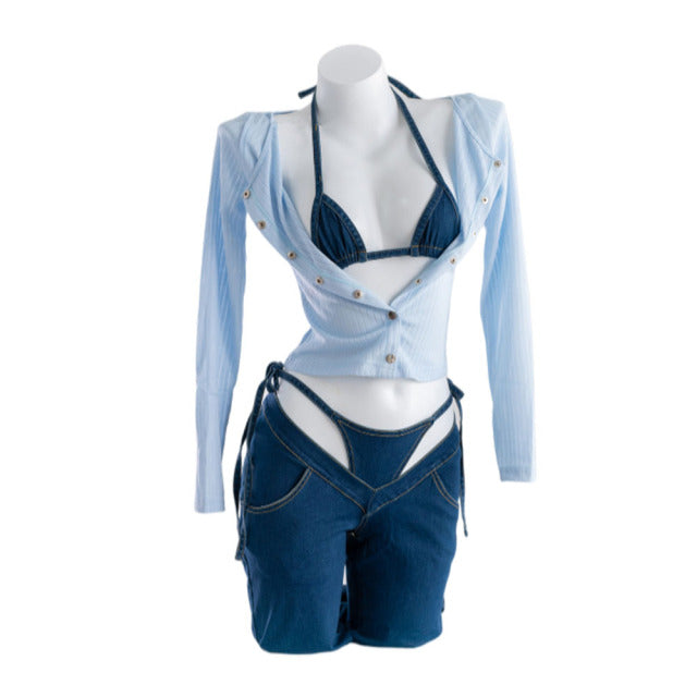 AGCOS Original Design Guitar Girl Jeans Bikini Lingeris Cosplay Costume Woman Sexy Cosplay