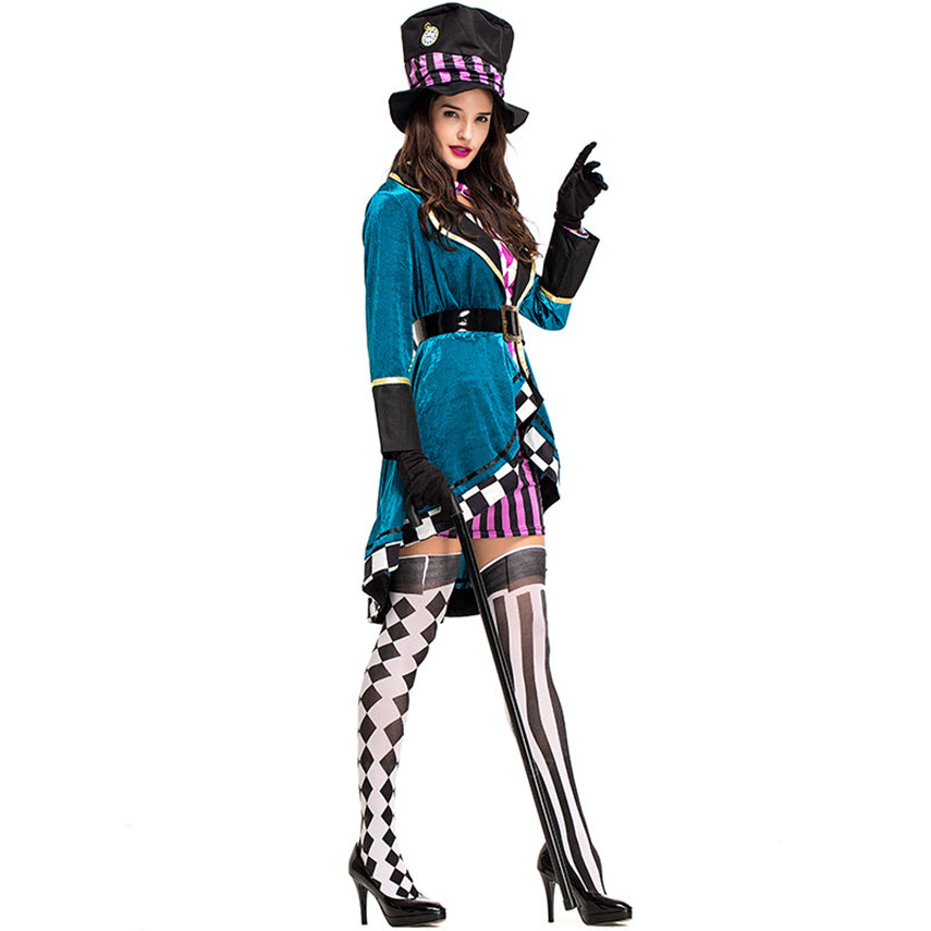 Alice in Wonderland Mad Hatter Costume for Adults Women Fantasias Magician Cosplay Halloween Carnival Party Magic Dress Purim