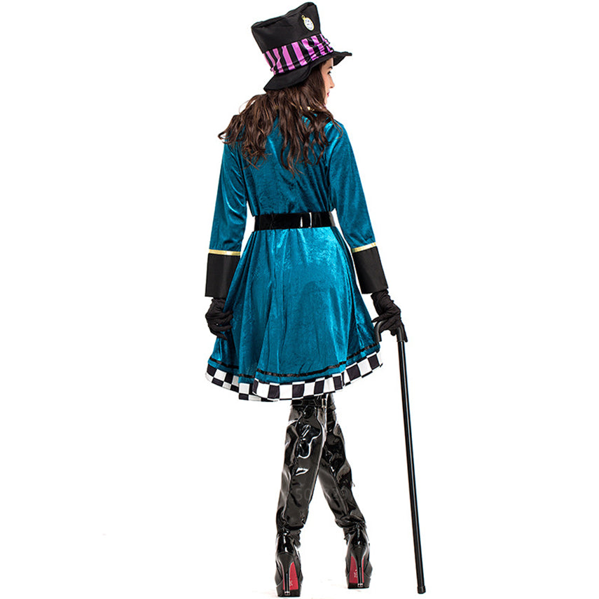 Alice in Wonderland Mad Hatter Costume for Adults Women Fantasias Magician Cosplay Halloween Carnival Party Magic Dress Purim