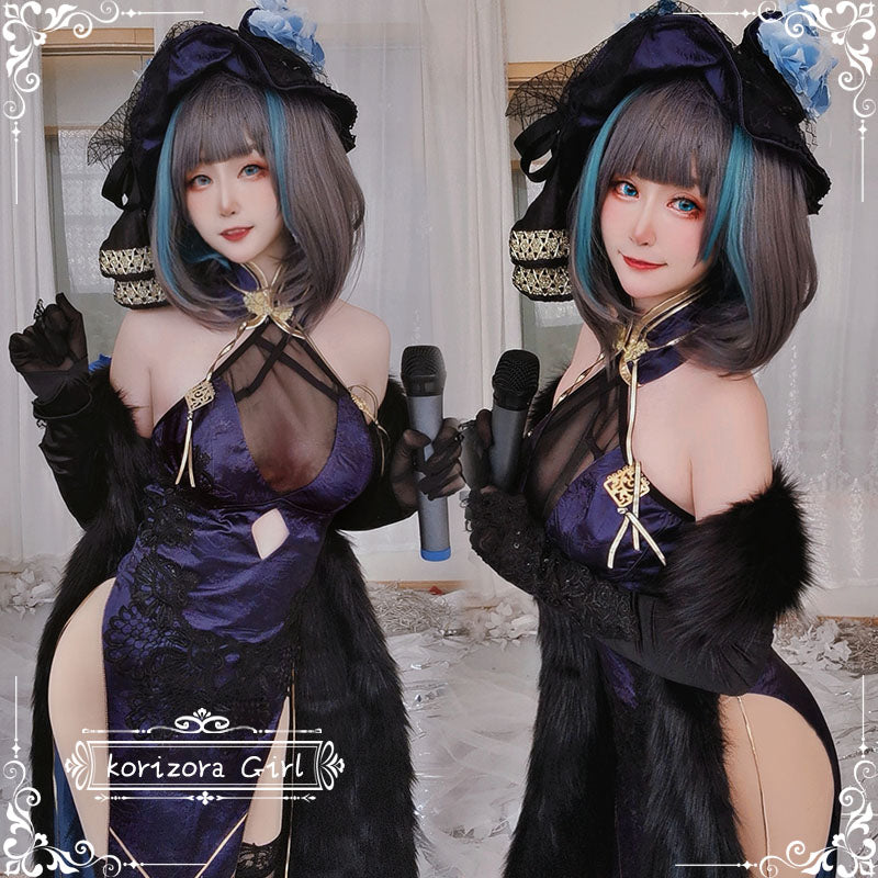 Anime Azur Lane Cheshire CaitSith Cheongsam Dress Party Uniform Cosplay Costume Women Halloween