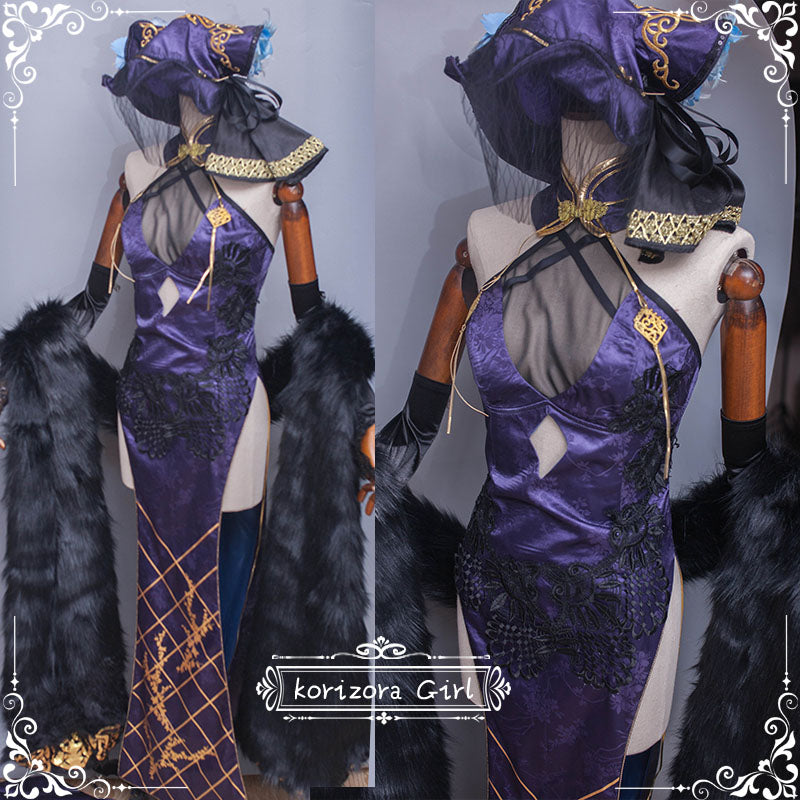 Anime Azur Lane Cheshire CaitSith Cheongsam Dress Party Uniform Cosplay Costume Women Halloween