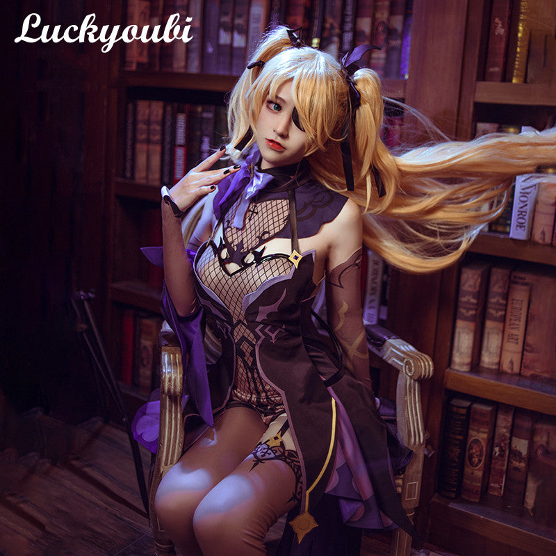 Game Genshin Impact Fischl Cosplay Costume Fischl Cosplay Costume Women Sexy Jumpsuit Halloween Bodysuit Sleeve Full Set