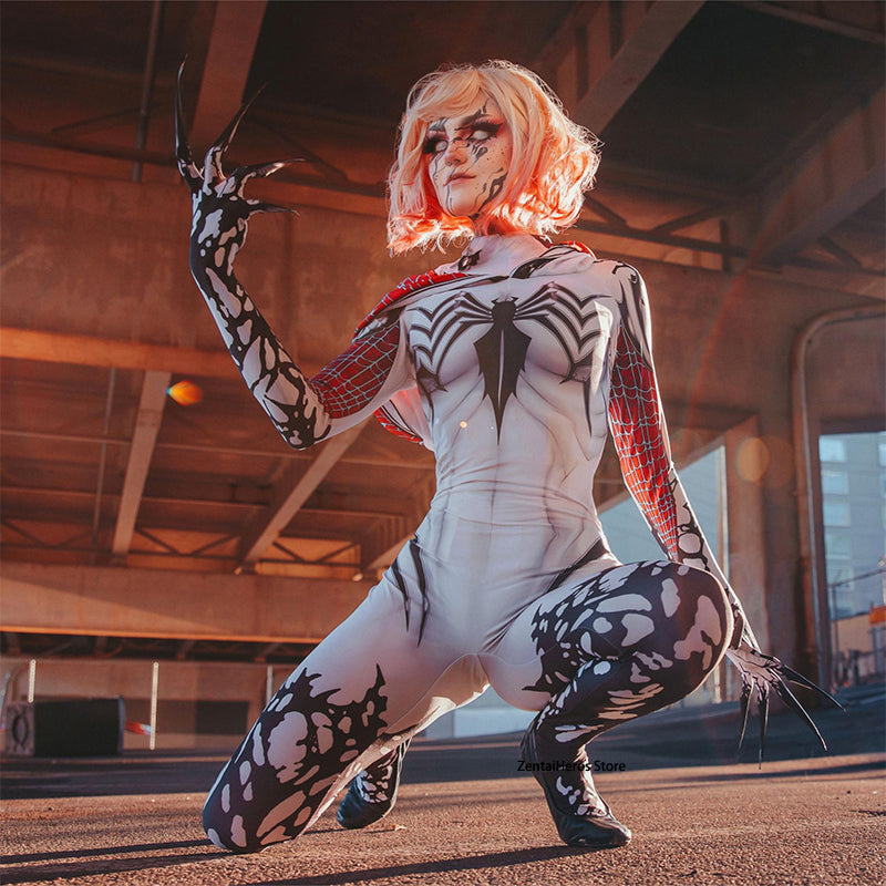 Adults Gwenom Suit Gwen Cosplay Costume Female Girls Woman Halloween Superhero Zentai Bodysuit