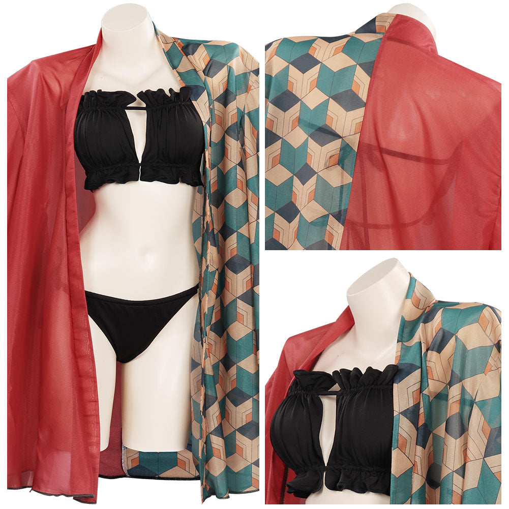 Anime Demon Slayer Cosplay Tomioka Giyuu Swimwear Cloak Outfits Two Pieces Suit