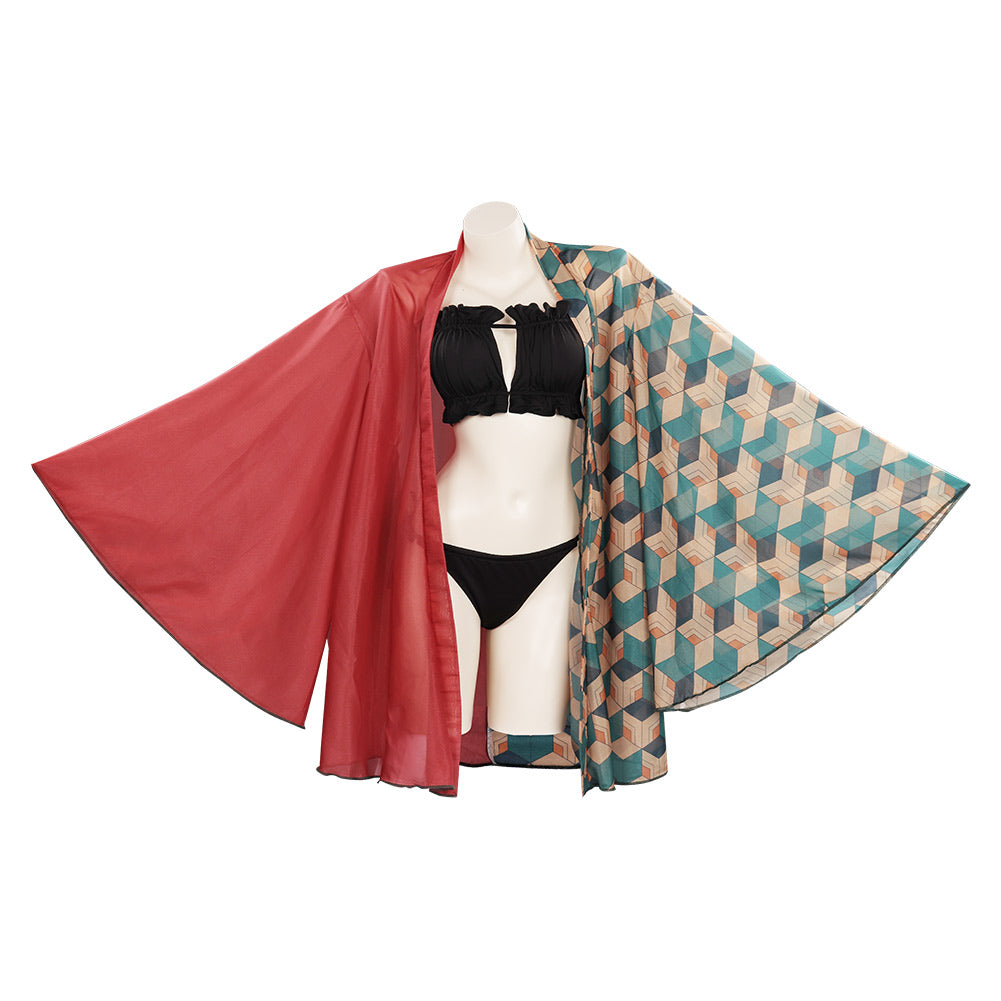 Anime Demon Slayer Cosplay Tomioka Giyuu Swimwear Cloak Outfits Two Pieces Suit