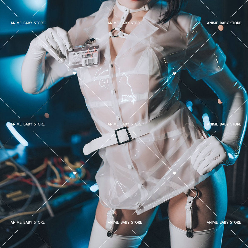 Sexy Dark Reign Nurse Cosplay Costume Leather Dress Leotard Elastic Clack Hot Anime Cosplay Full Set for Sexy Girls