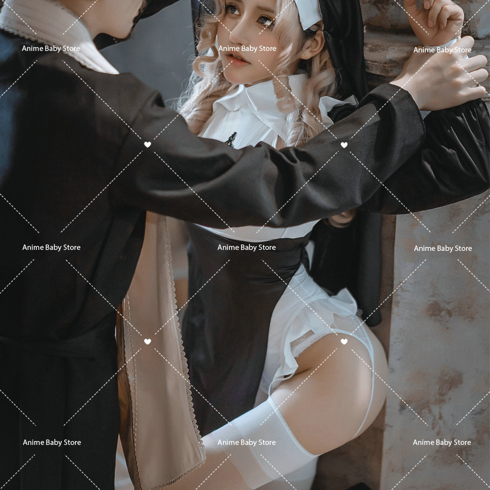 Sweet Black White Dress  Sister Uniform Hot Anime Cosplay Full Set for Sexy Girls Sexy Dark Reign Cenobite Cosplay Costume