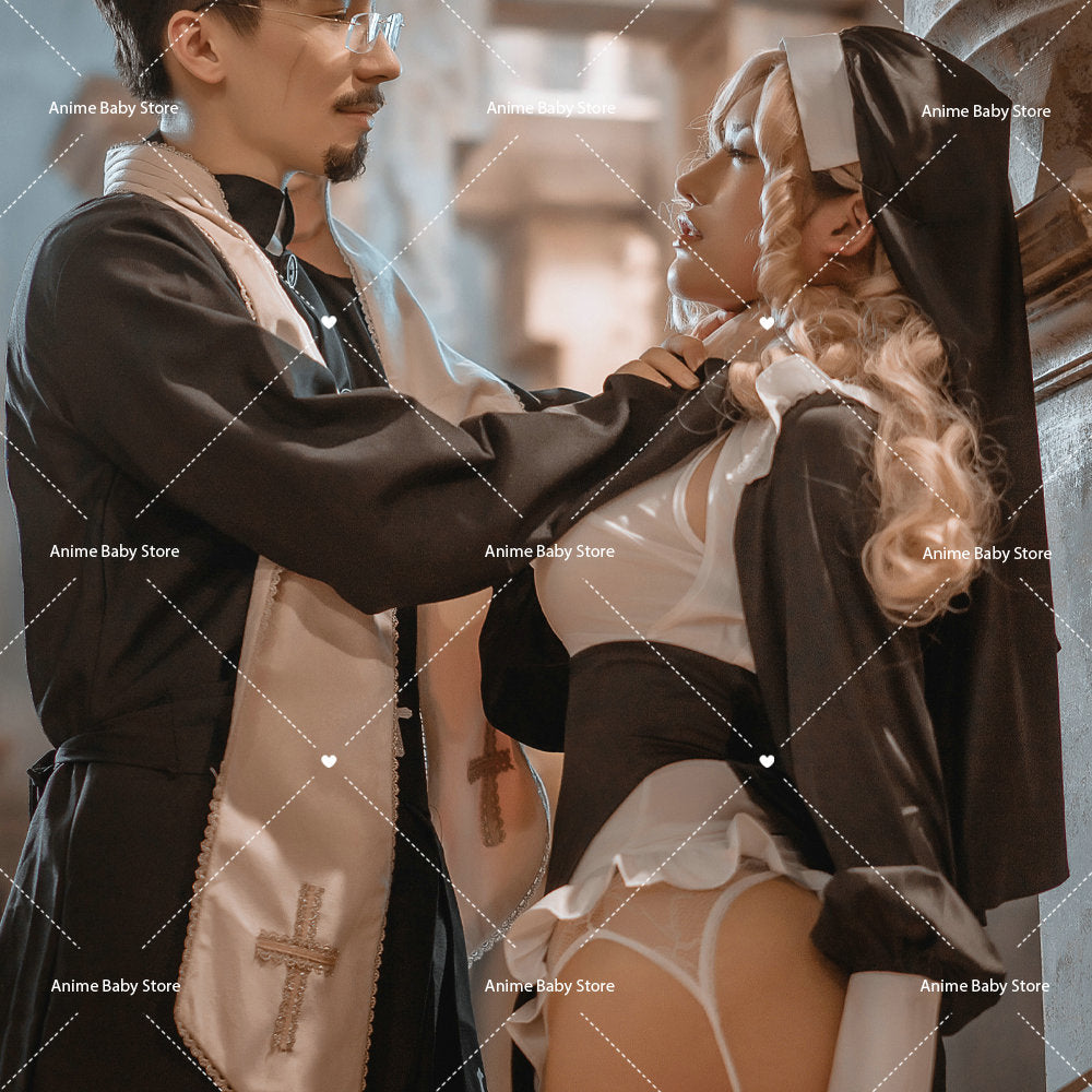 Sweet Black White Dress  Sister Uniform Hot Anime Cosplay Full Set for Sexy Girls Sexy Dark Reign Cenobite Cosplay Costume