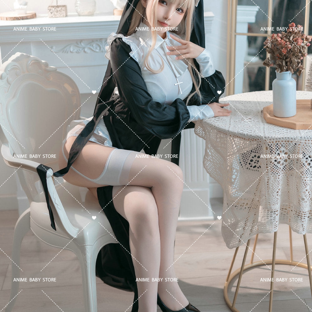 Sweet Black White Dress  Sister Uniform Hot Anime Cosplay Full Set for Sexy Girls Sexy Dark Reign Cenobite Cosplay Costume
