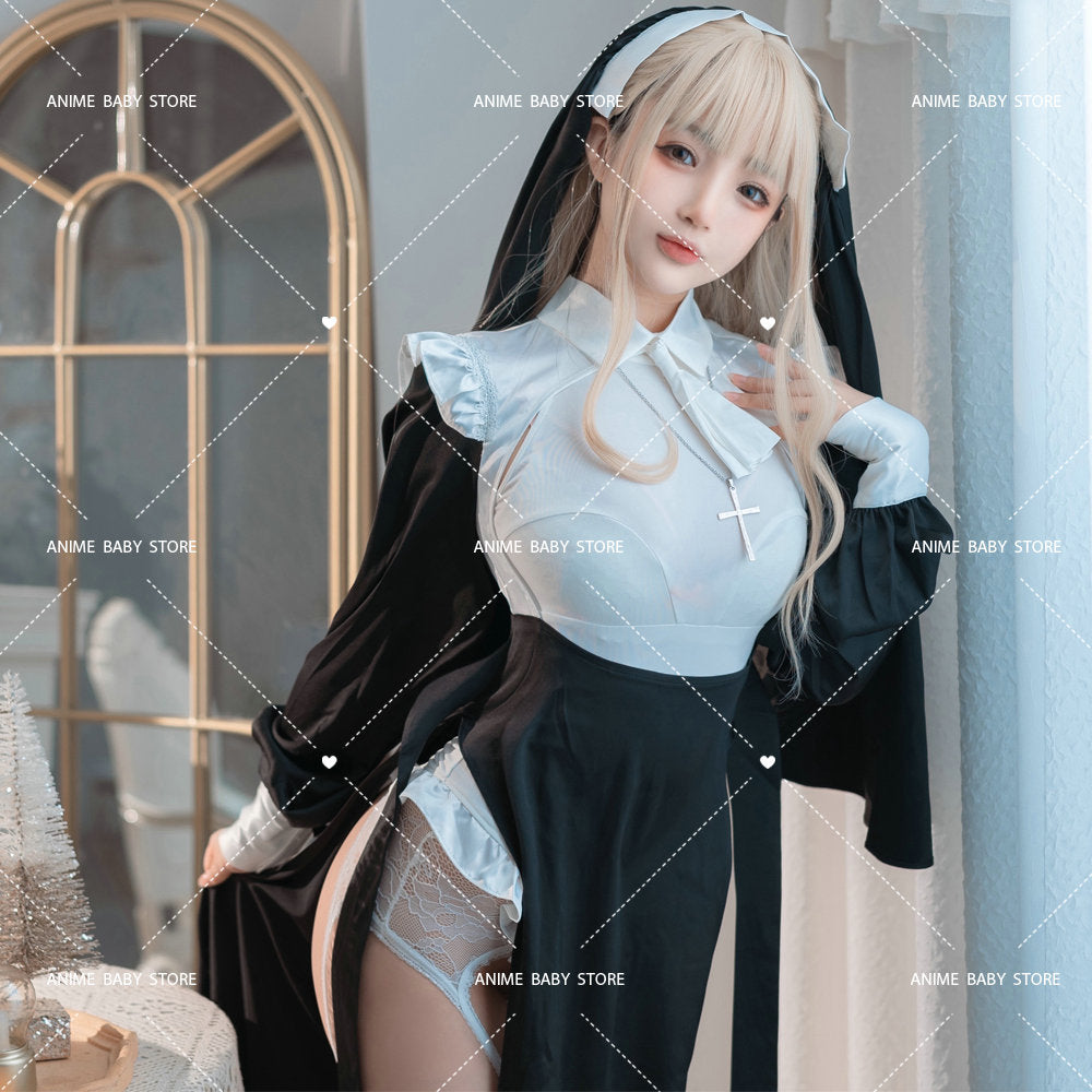 Sweet Black White Dress  Sister Uniform Hot Anime Cosplay Full Set for Sexy Girls Sexy Dark Reign Cenobite Cosplay Costume