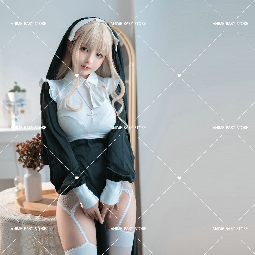 Sweet Black White Dress  Sister Uniform Hot Anime Cosplay Full Set for Sexy Girls Sexy Dark Reign Cenobite Cosplay Costume