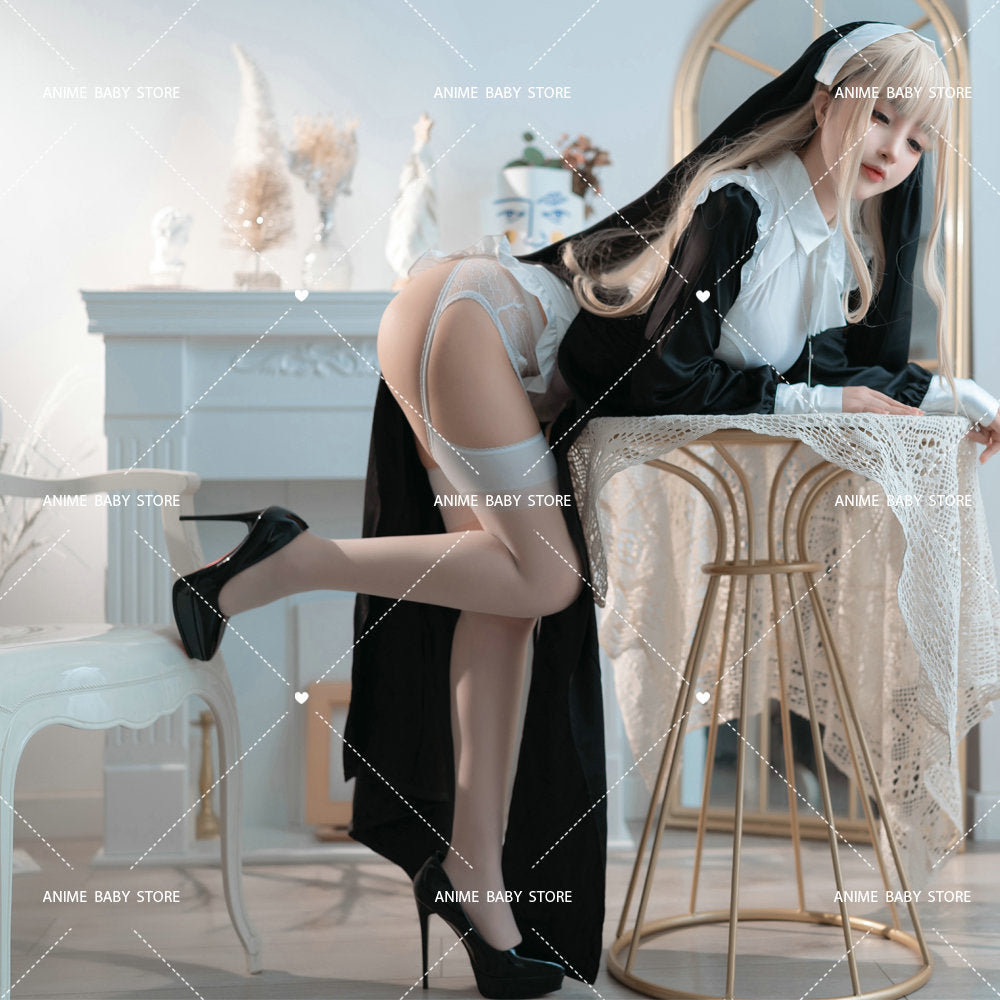 Sweet Black White Dress  Sister Uniform Hot Anime Cosplay Full Set for Sexy Girls Sexy Dark Reign Cenobite Cosplay Costume