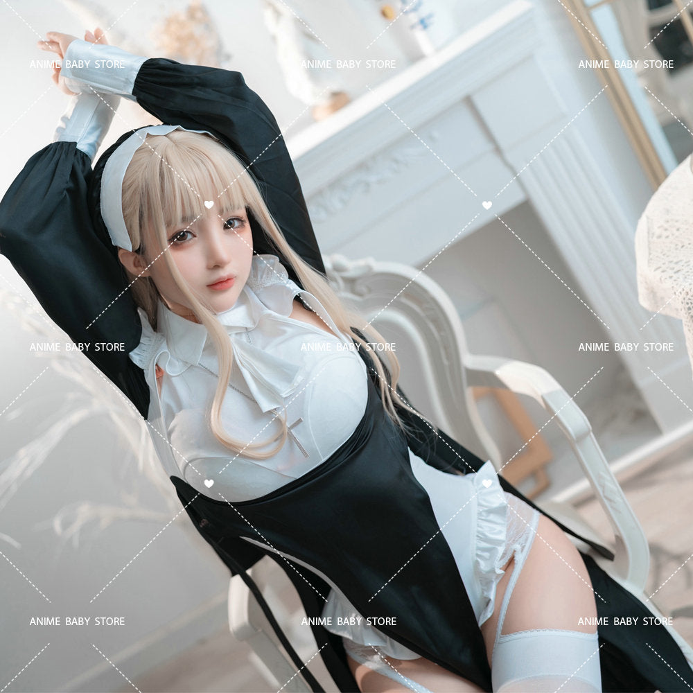 Sweet Black White Dress  Sister Uniform Hot Anime Cosplay Full Set for Sexy Girls Sexy Dark Reign Cenobite Cosplay Costume