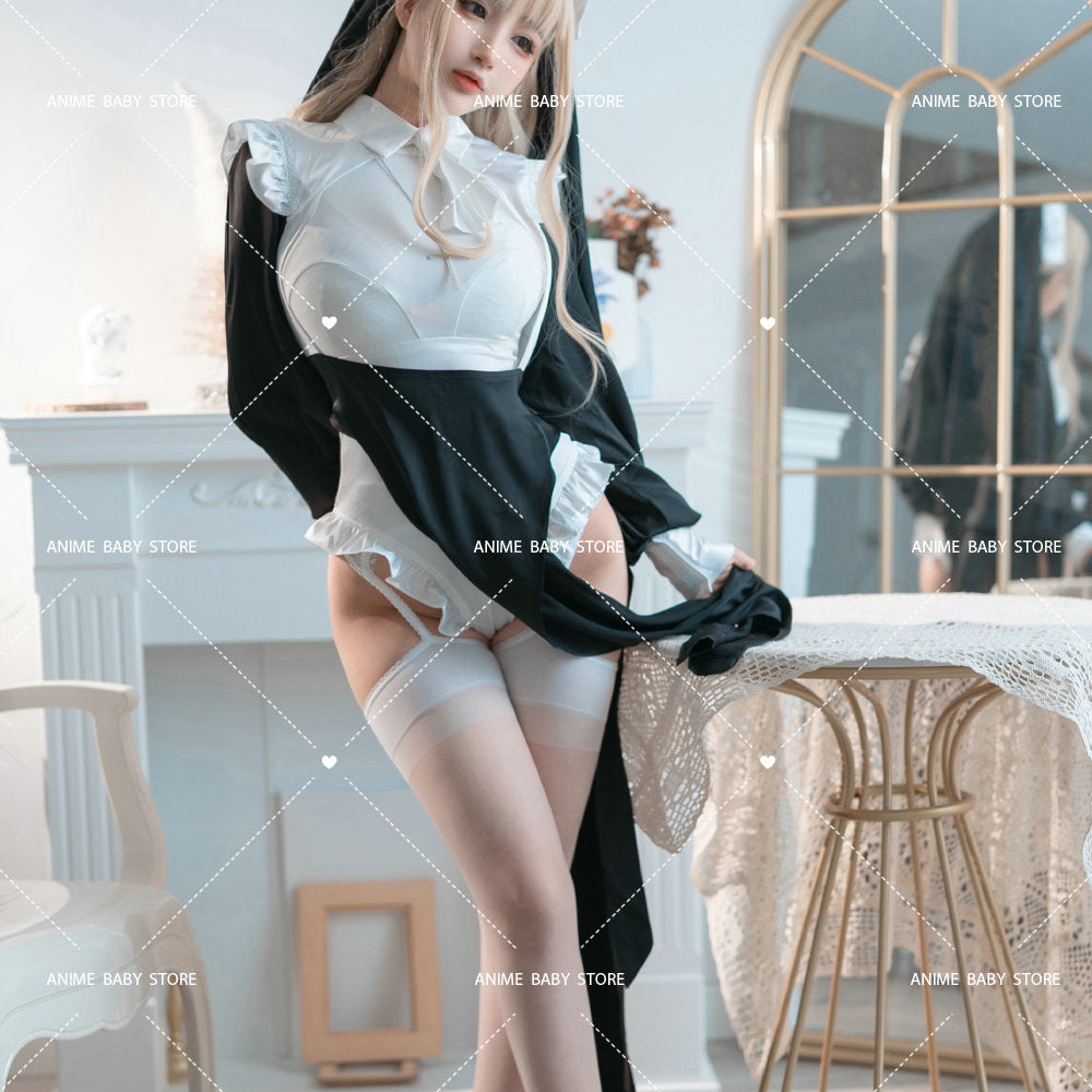 Sweet Black White Dress  Sister Uniform Hot Anime Cosplay Full Set for Sexy Girls Sexy Dark Reign Cenobite Cosplay Costume