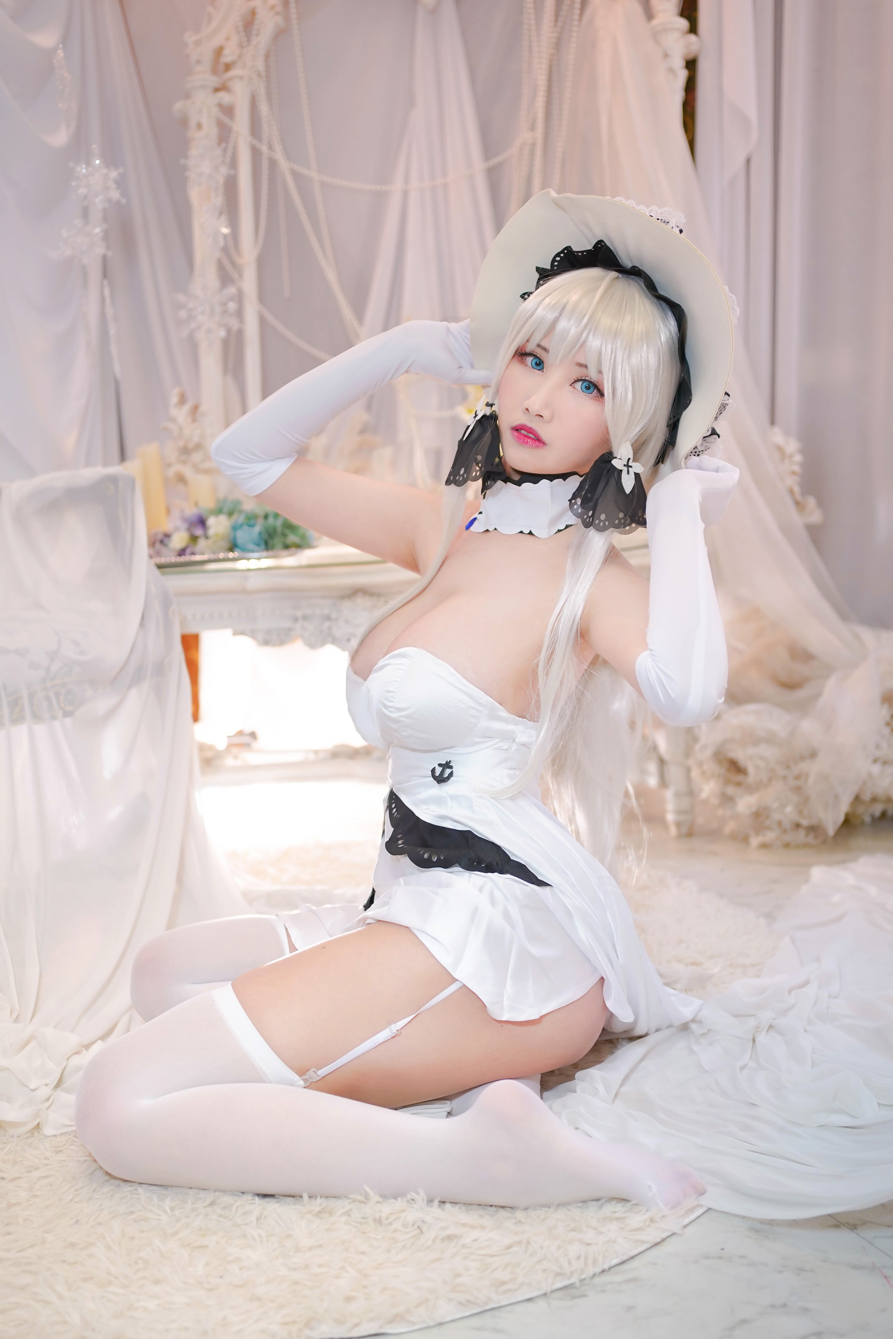Game Azur Lane Illustrious Cosplay Costume Womem White Dress Azur Lane Cosplay Illustrious