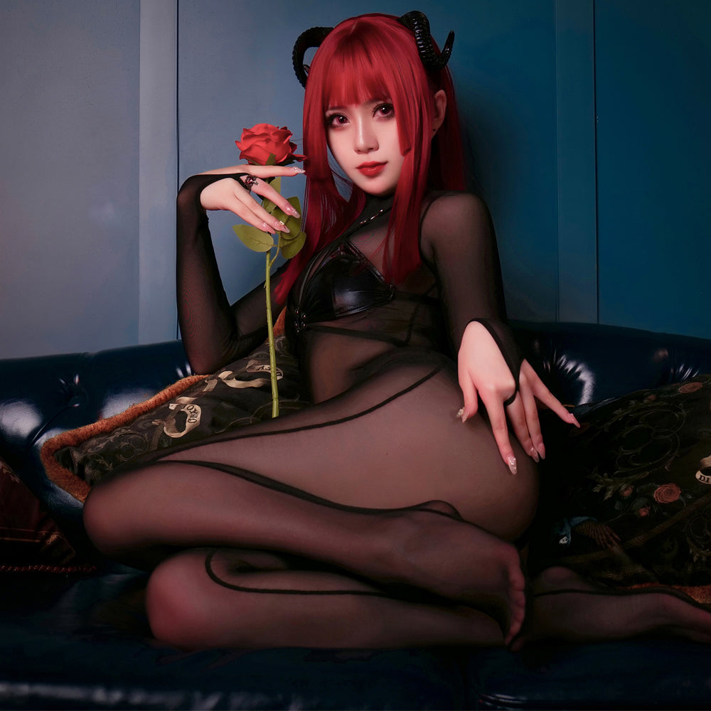 Woman Witch Rally Dark Style Bodysuit Set Lingeries Costume Outfit with Headdress Cloaks Gloves Stockings