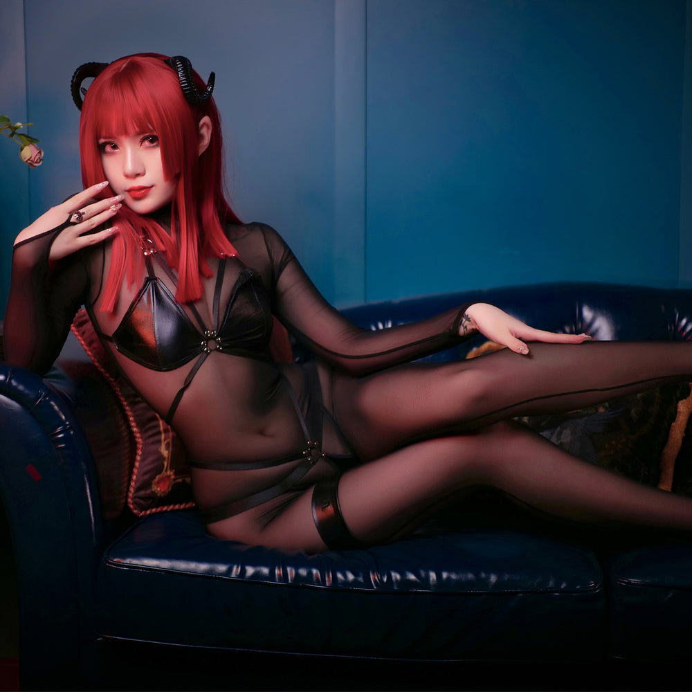 Woman Witch Rally Dark Style Bodysuit Set Lingeries Costume Outfit with Headdress Cloaks Gloves Stockings