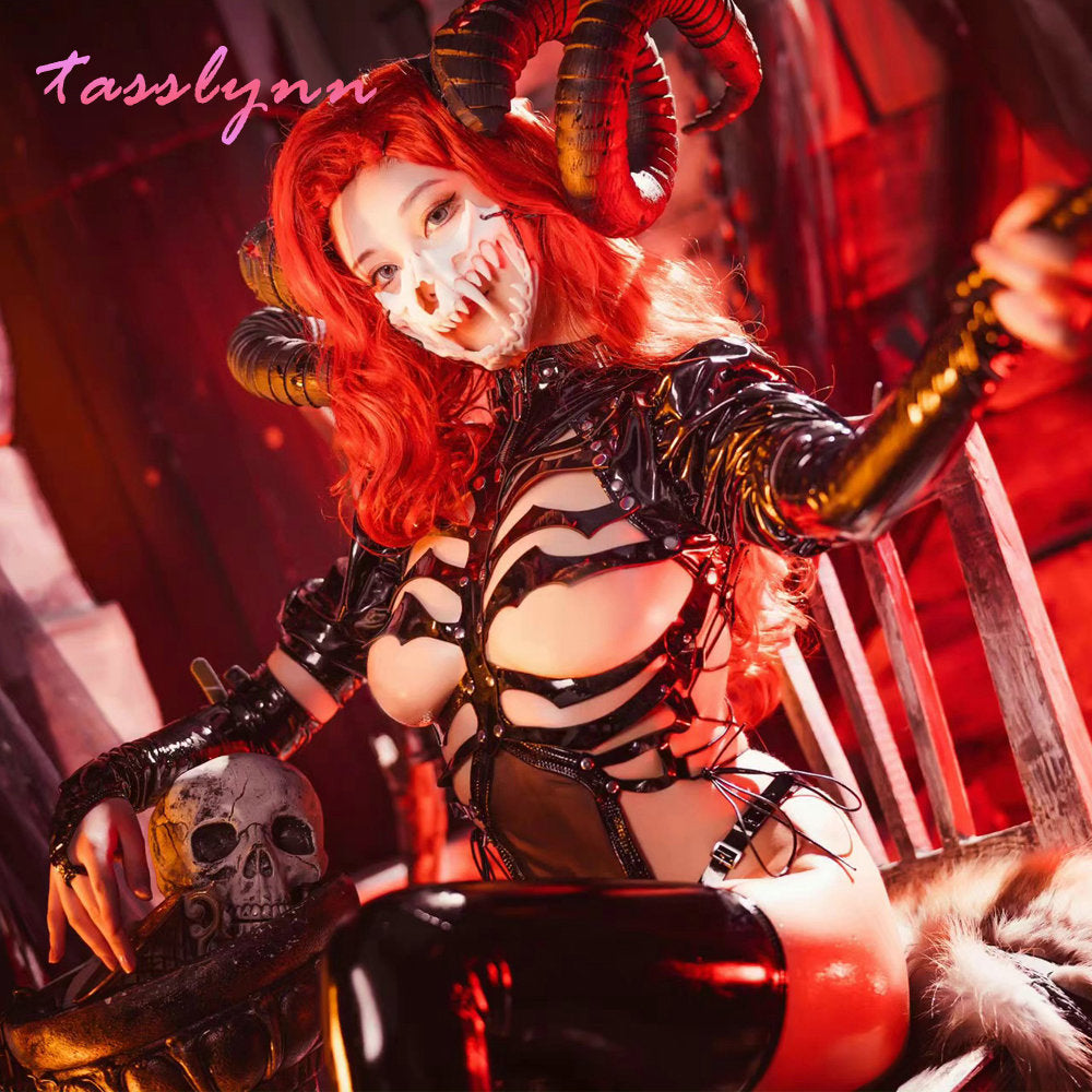 Sexy Dark Reign Imperial Skeleton Maid Cosplay Leather Leotard Clothing Set Hot Patent Original Designer Halloween Costume Women