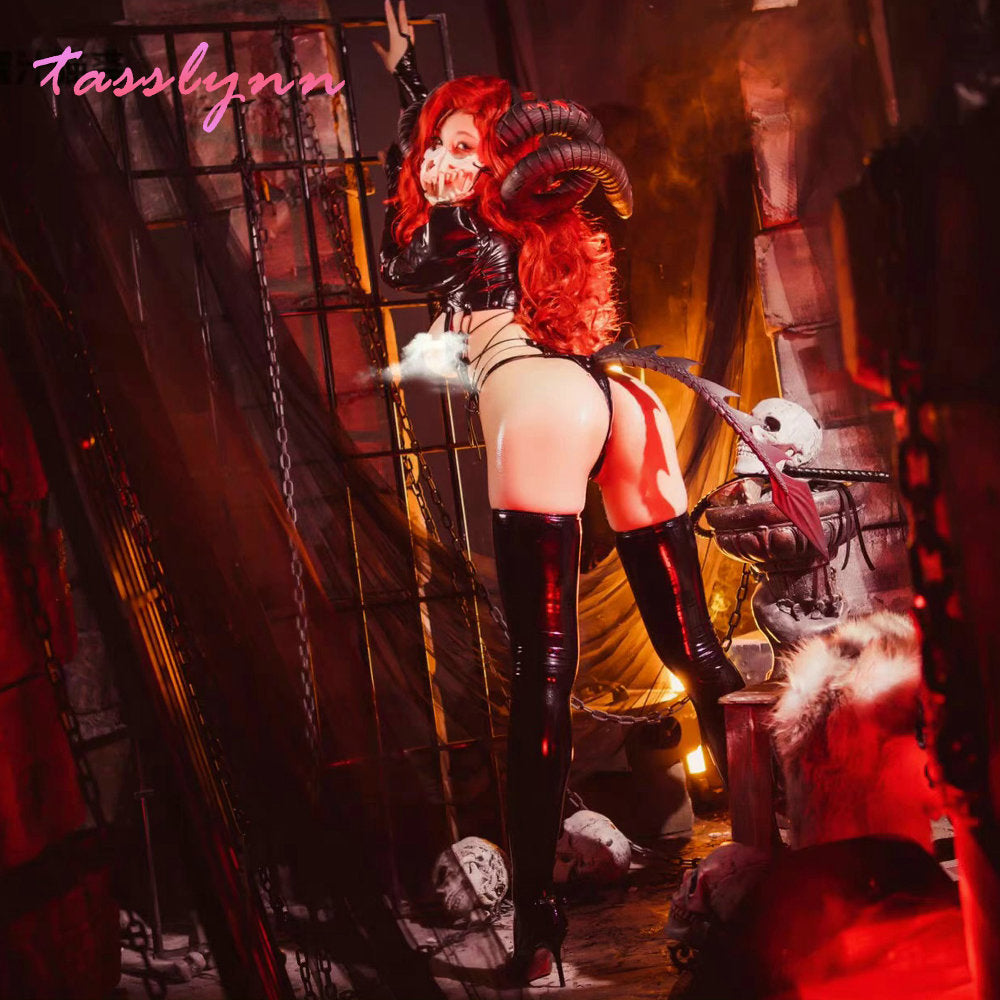 Sexy Dark Reign Imperial Skeleton Maid Cosplay Leather Leotard Clothing Set Hot Patent Original Designer Halloween Costume Women