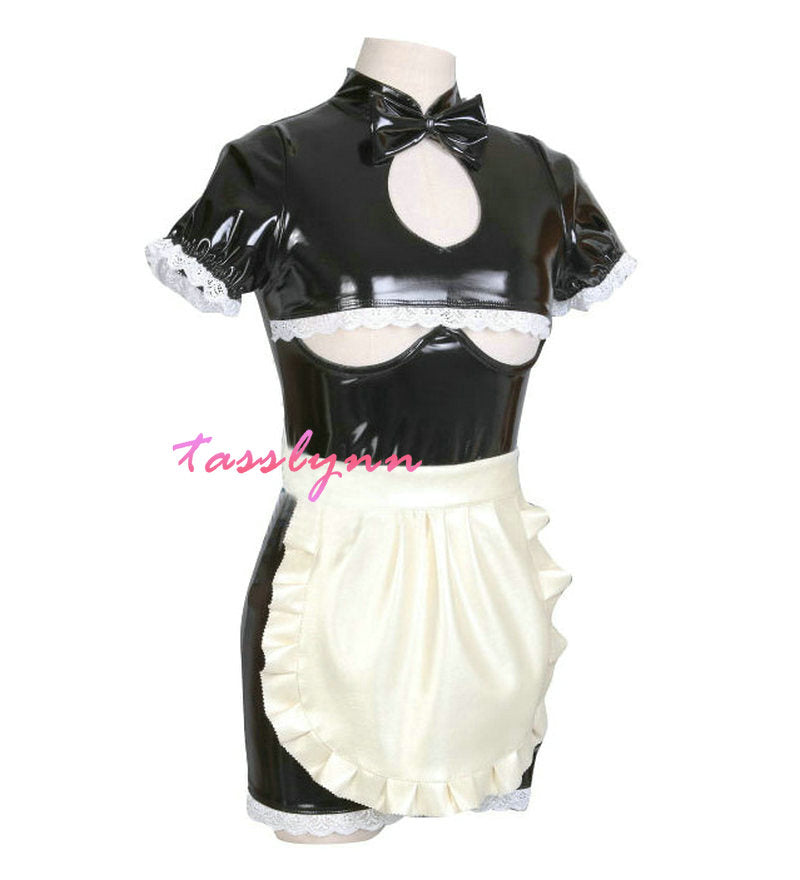 Cos South Semispheres Cosplay Costume Leather Clothing Set Lacquer Coat Latexsuit Black Dress for Sexy Girls