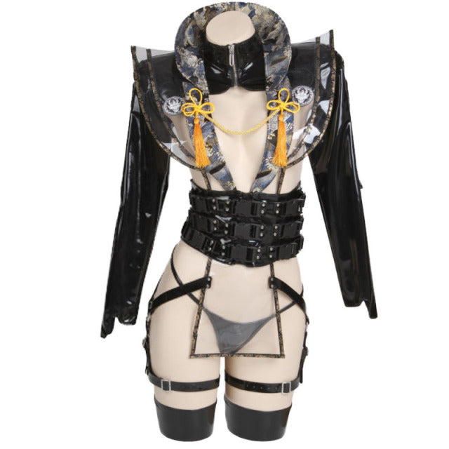 Dark Reign Ninja Shadow Snow Shadow Patent Leather Case Cosplay Costume Outfit with Tassel Cosplay Bodysuit