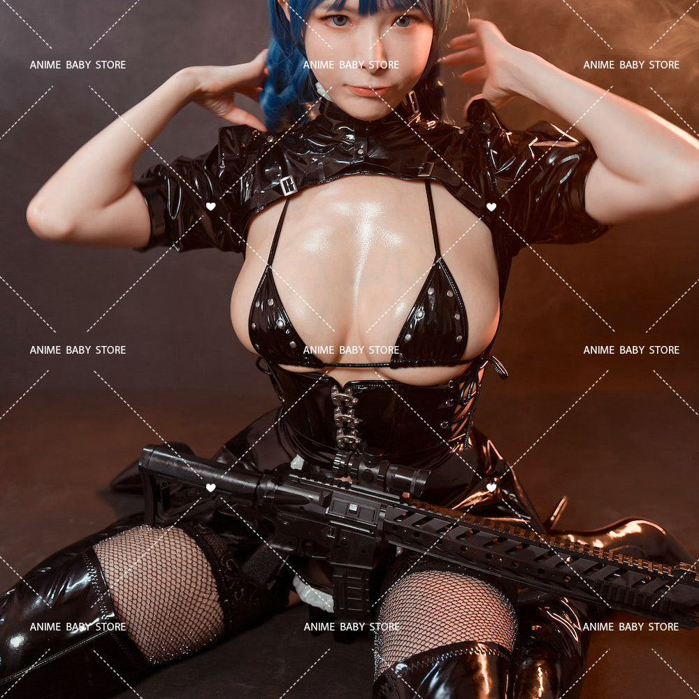 Dark Reign Maid Cosplay Costume Leather Leotard Elastic Bunny Girl Clothing Set Hot Anime Bishop Sleeve Dress for Geek Girls