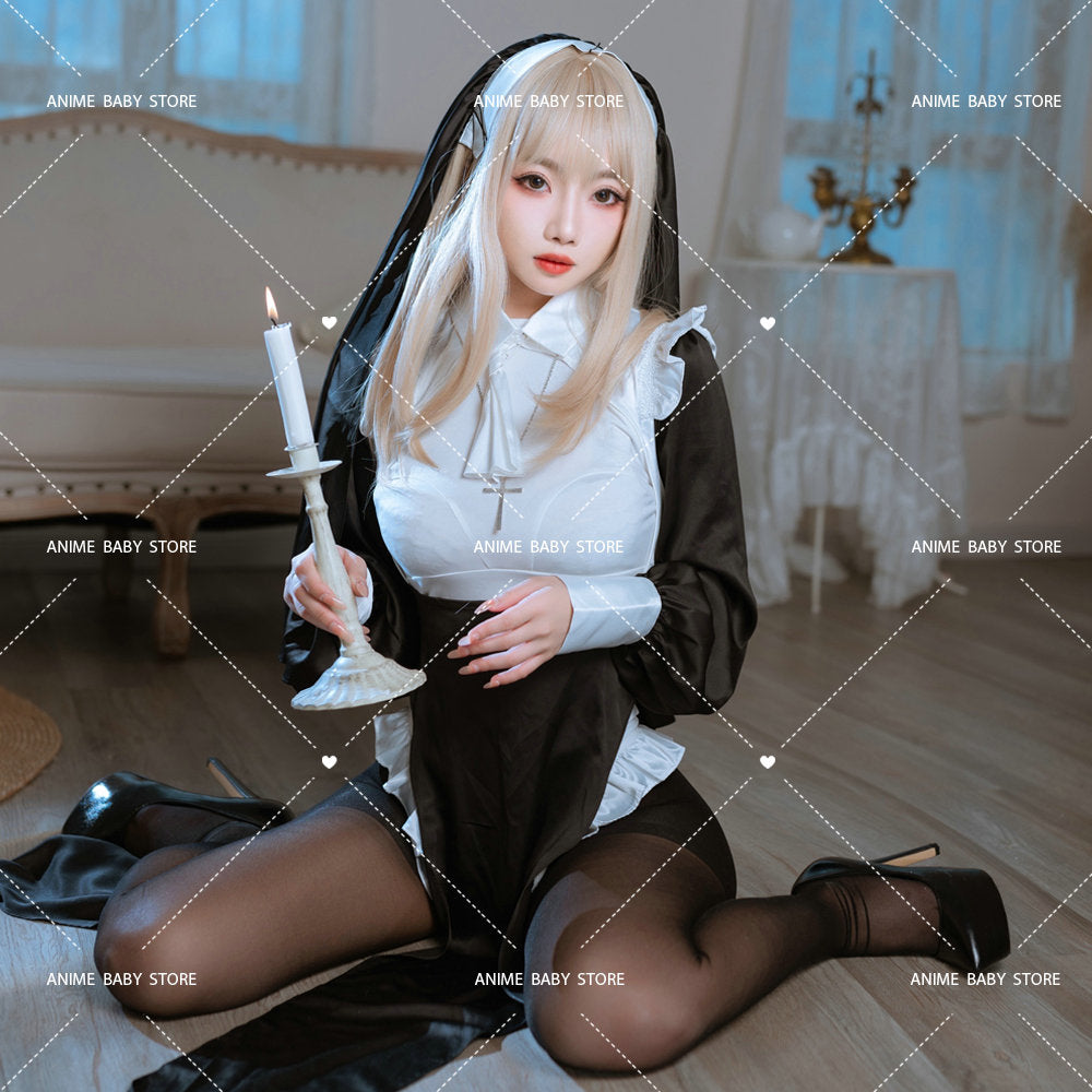 Sweet Black White Dress  Sister Uniform Hot Anime Cosplay Full Set for Sexy Girls Sexy Dark Reign Cenobite Cosplay Costume