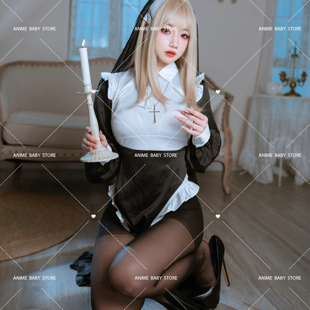 Sweet Black White Dress  Sister Uniform Hot Anime Cosplay Full Set for Sexy Girls Sexy Dark Reign Cenobite Cosplay Costume