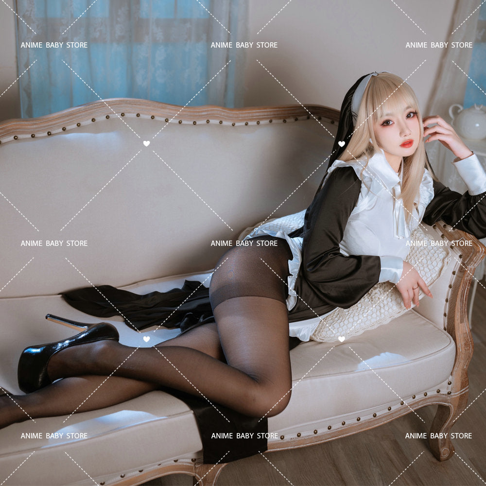 Sweet Black White Dress  Sister Uniform Hot Anime Cosplay Full Set for Sexy Girls Sexy Dark Reign Cenobite Cosplay Costume
