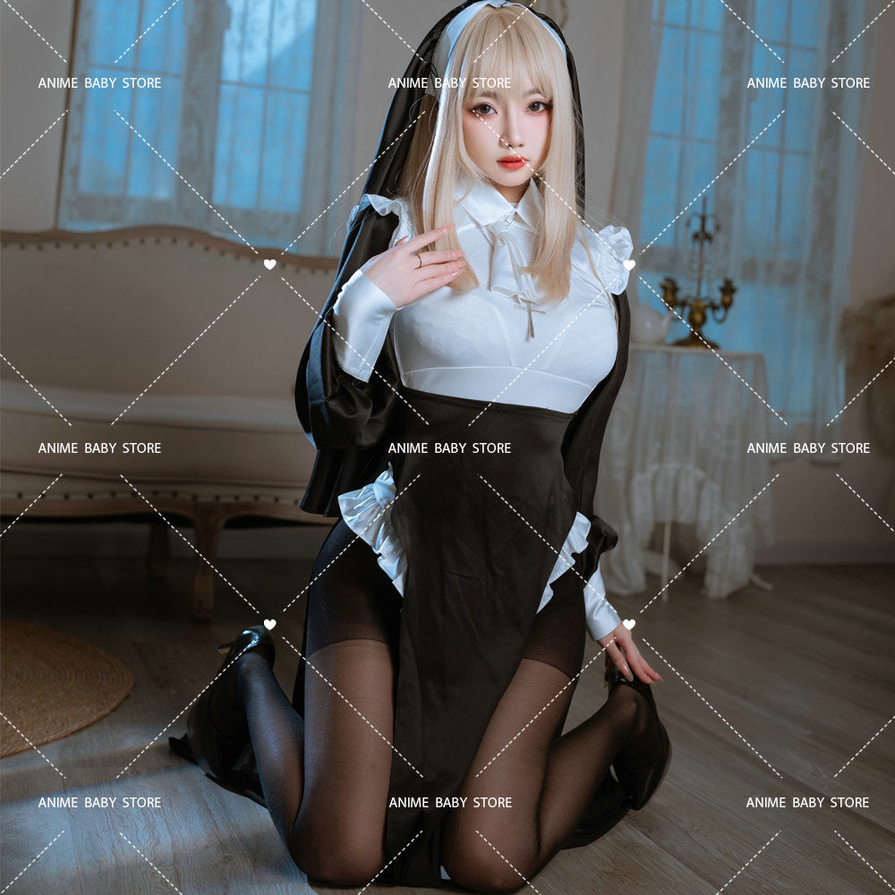 Sweet Black White Dress  Sister Uniform Hot Anime Cosplay Full Set for Sexy Girls Sexy Dark Reign Cenobite Cosplay Costume