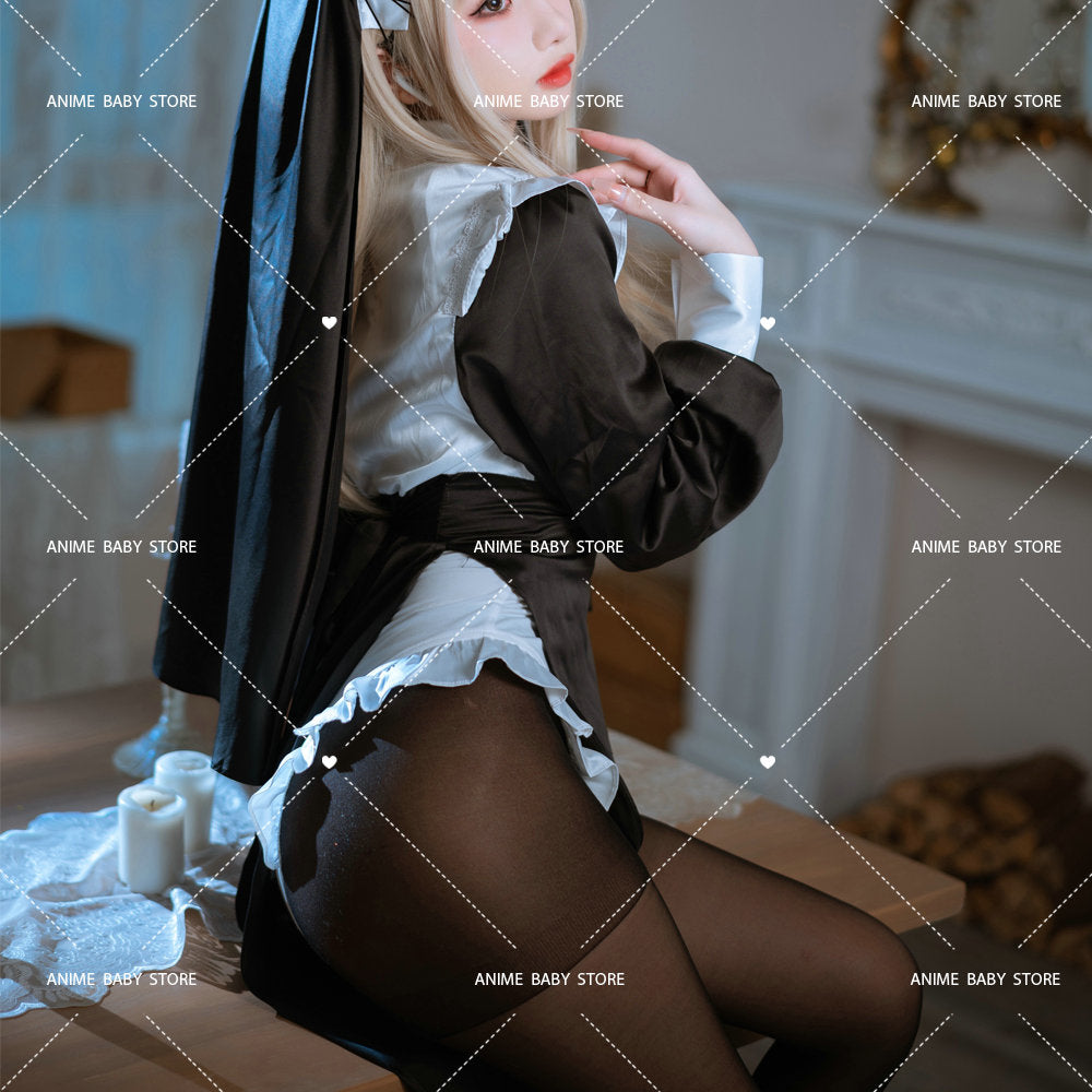 Sweet Black White Dress  Sister Uniform Hot Anime Cosplay Full Set for Sexy Girls Sexy Dark Reign Cenobite Cosplay Costume