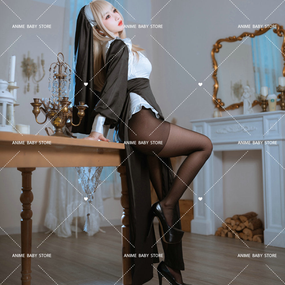 Sweet Black White Dress  Sister Uniform Hot Anime Cosplay Full Set for Sexy Girls Sexy Dark Reign Cenobite Cosplay Costume