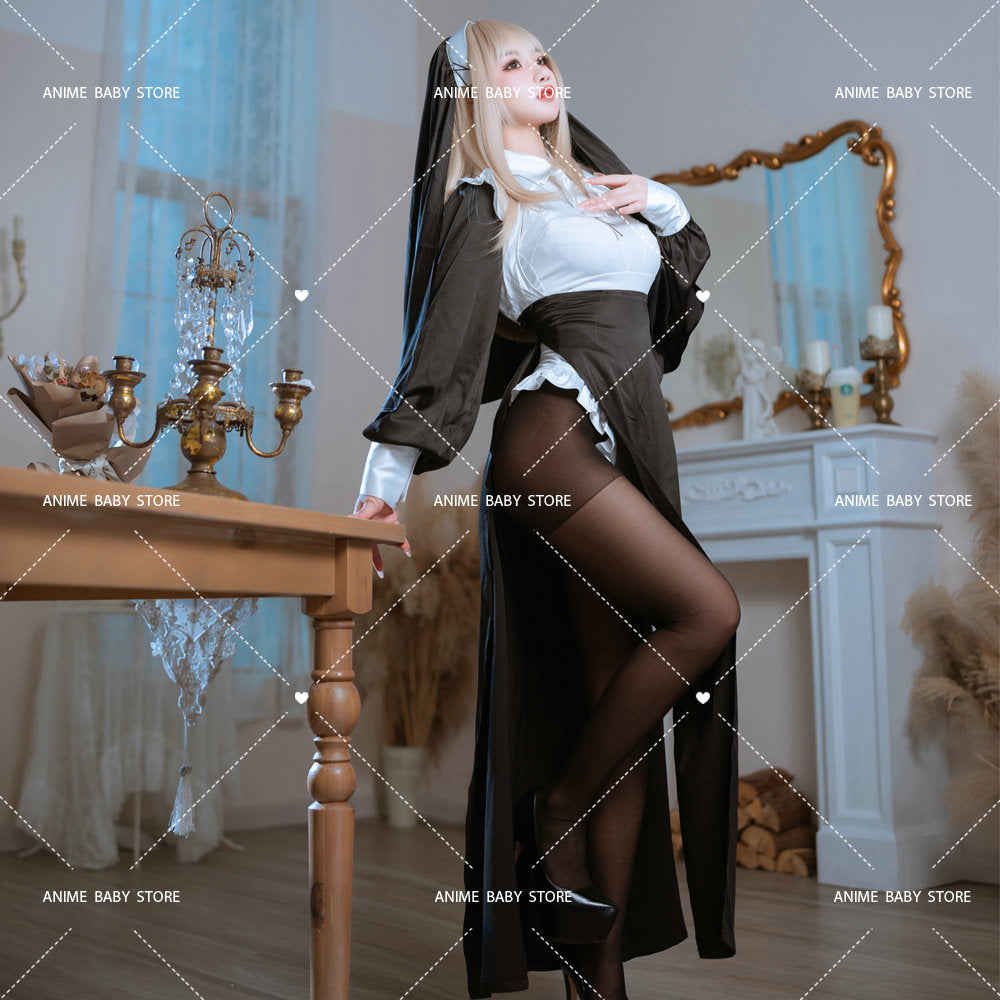 Sweet Black White Dress  Sister Uniform Hot Anime Cosplay Full Set for Sexy Girls Sexy Dark Reign Cenobite Cosplay Costume