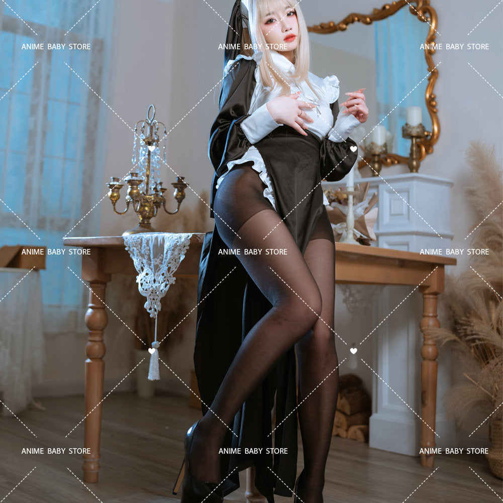 Sweet Black White Dress  Sister Uniform Hot Anime Cosplay Full Set for Sexy Girls Sexy Dark Reign Cenobite Cosplay Costume
