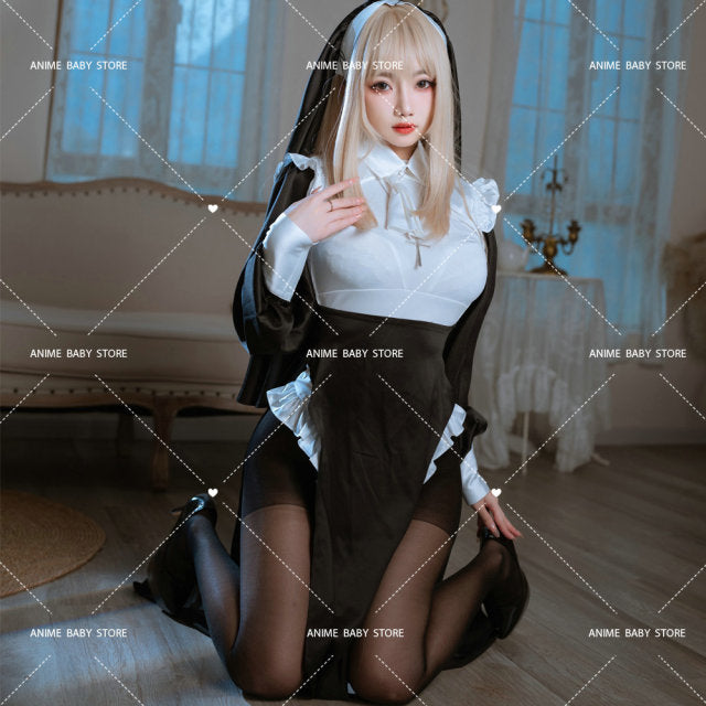 Sweet Black White Dress  Sister Uniform Hot Anime Cosplay Full Set for Sexy Girls Sexy Dark Reign Cenobite Cosplay Costume