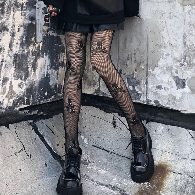 Lolita School Girl Floral Tights Fishnet Over Knee Stocking Long Adorable Anime Gothic Black White Kawaii Sexy Cosplay Costumes