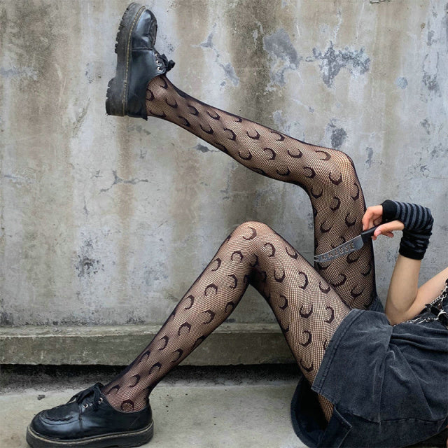 Lolita School Girl Floral Tights Fishnet Over Knee Stocking Long Adorable Anime Gothic Black White Kawaii Sexy Cosplay Costumes