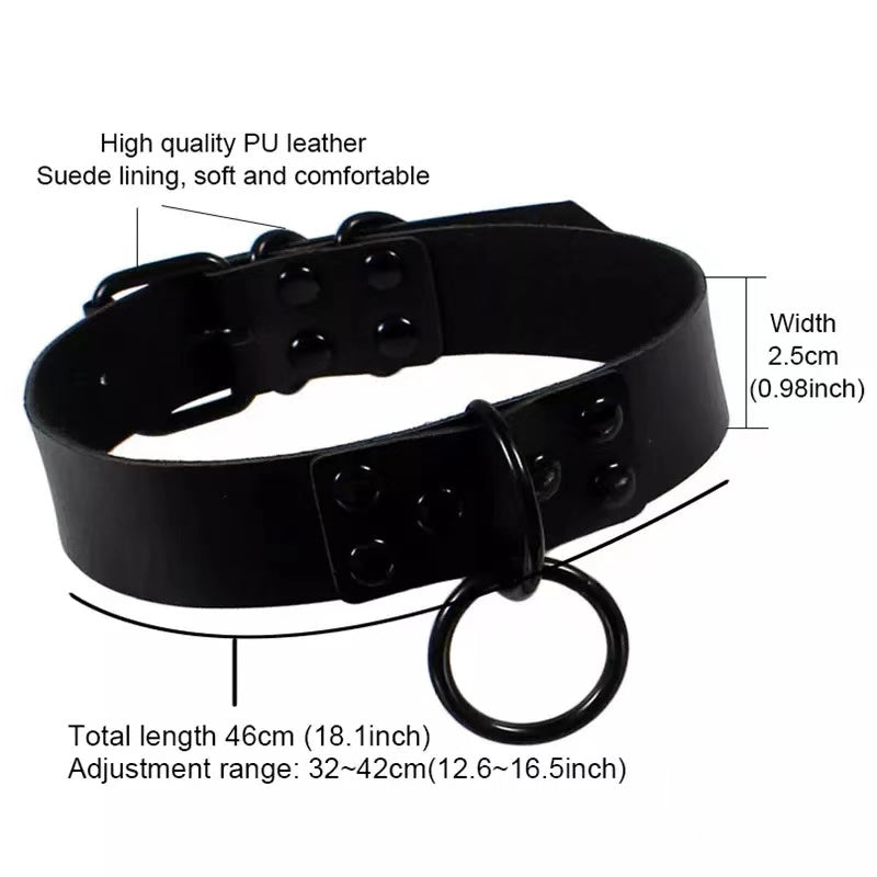 Womens Punk Gothic Leash Collar Black Accessories Sexy PU Leather Slave Collar Traction Rope BDSM Bondage Necklace