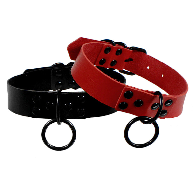Womens Punk Gothic Leash Collar Black Accessories Sexy PU Leather Slave Collar Traction Rope BDSM Bondage Necklace