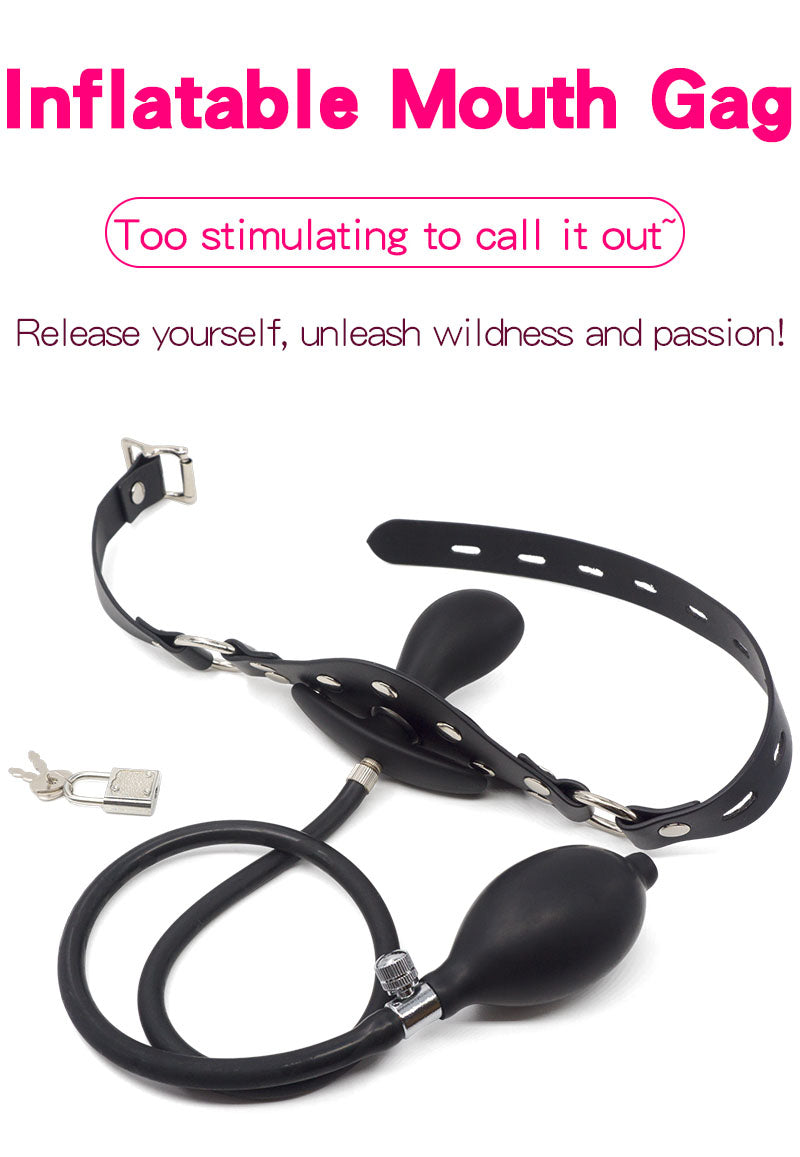 Inflatable Penis Gag Open Mouth Gag Oral Dildo Plug Separate Pump Expandable Big ButtPlug Anal Dilator Lock Bondage BDSM Sex Toy