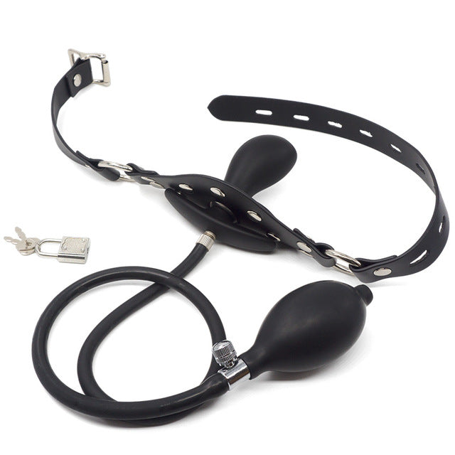 Inflatable Penis Gag Open Mouth Gag Oral Dildo Plug Separate Pump Expandable Big ButtPlug Anal Dilator Lock Bondage BDSM Sex Toy