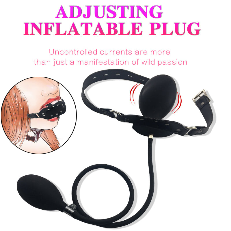 Inflatable Penis Gag Open Mouth Gag Oral Dildo Plug Separate Pump Expandable Big ButtPlug Anal Dilator Lock Bondage BDSM Sex Toy