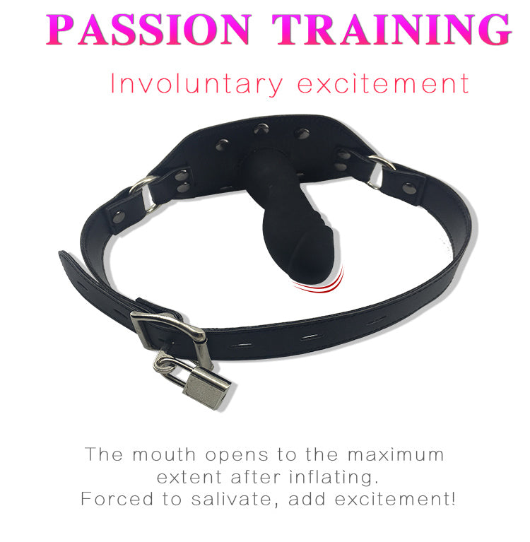 Inflatable Penis Gag Open Mouth Gag Oral Dildo Plug Separate Pump Expandable Big ButtPlug Anal Dilator Lock Bondage BDSM Sex Toy