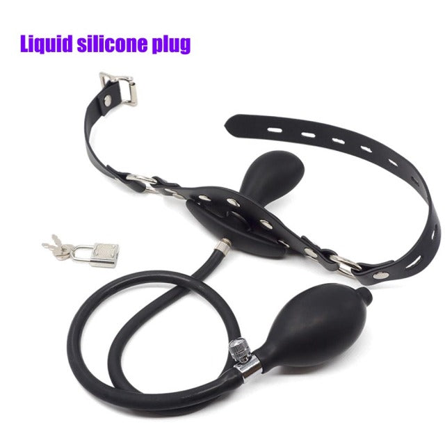 Inflatable Penis Gag Open Mouth Gag Oral Dildo Plug Separate Pump Expandable Big ButtPlug Anal Dilator Lock Bondage BDSM Sex Toy