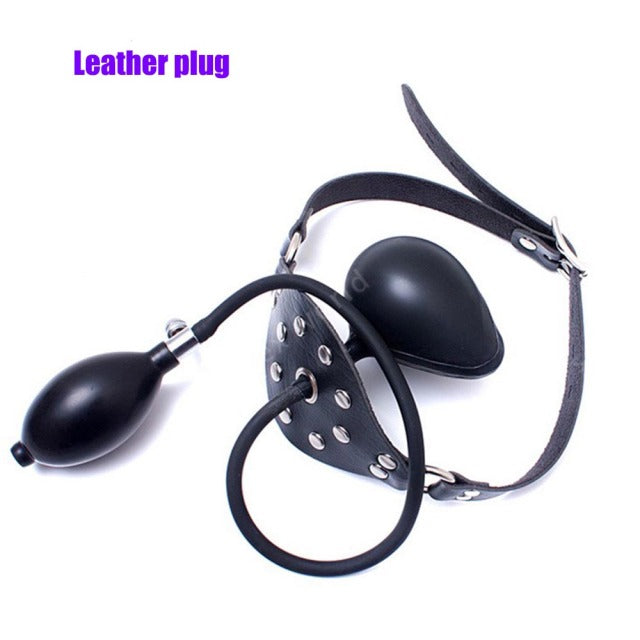 Inflatable Penis Gag Open Mouth Gag Oral Dildo Plug Separate Pump Expandable Big ButtPlug Anal Dilator Lock Bondage BDSM Sex Toy