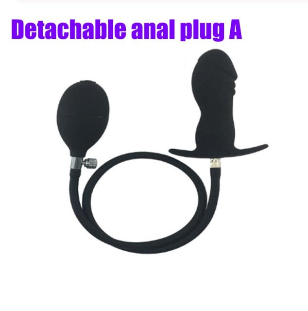 Inflatable Penis Gag Open Mouth Gag Oral Dildo Plug Separate Pump Expandable Big ButtPlug Anal Dilator Lock Bondage BDSM Sex Toy