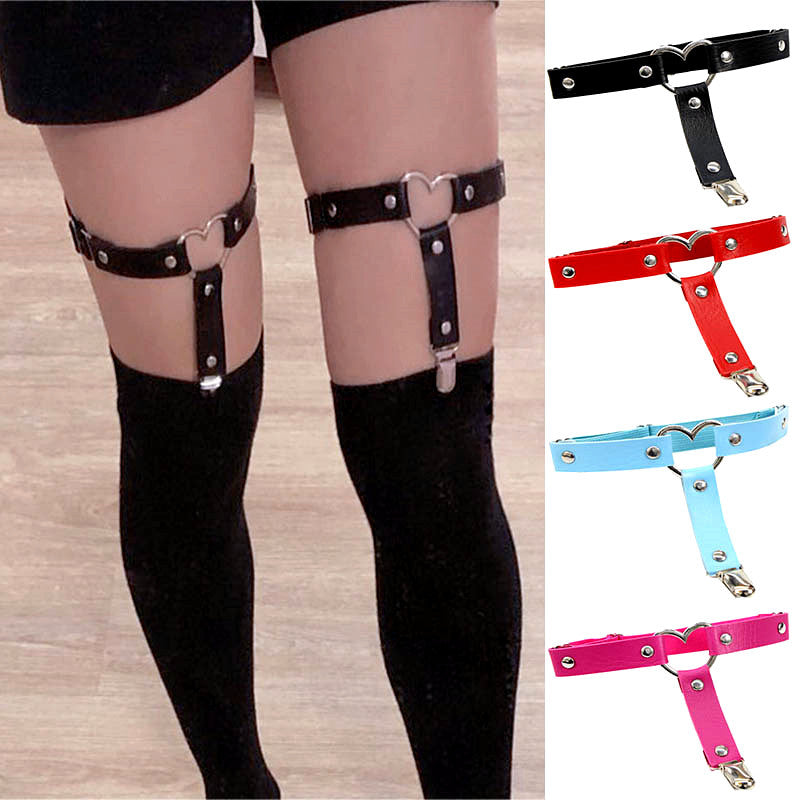 Heart Sexy PU Leather Garter Belt Harajuku Elasticity Body Harness Tight Suspender Strap Leg Harness Punk Bondage Belts