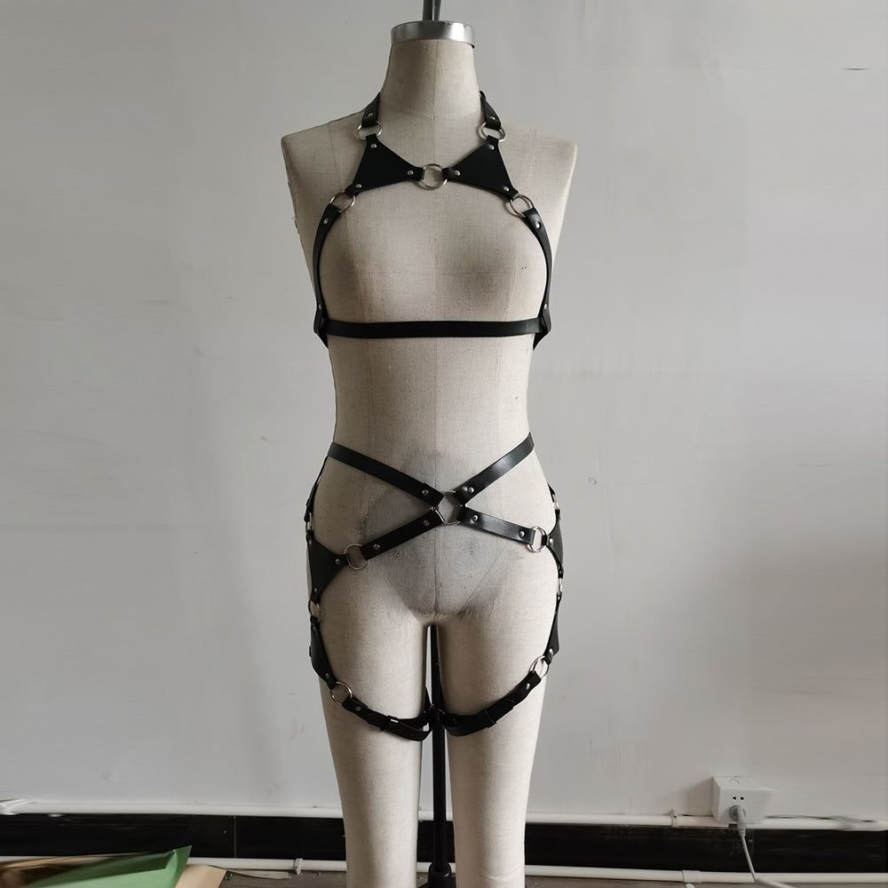 Leather Harness Body Bondage Punk Strap Garter Belt Leg Tight Lingerie