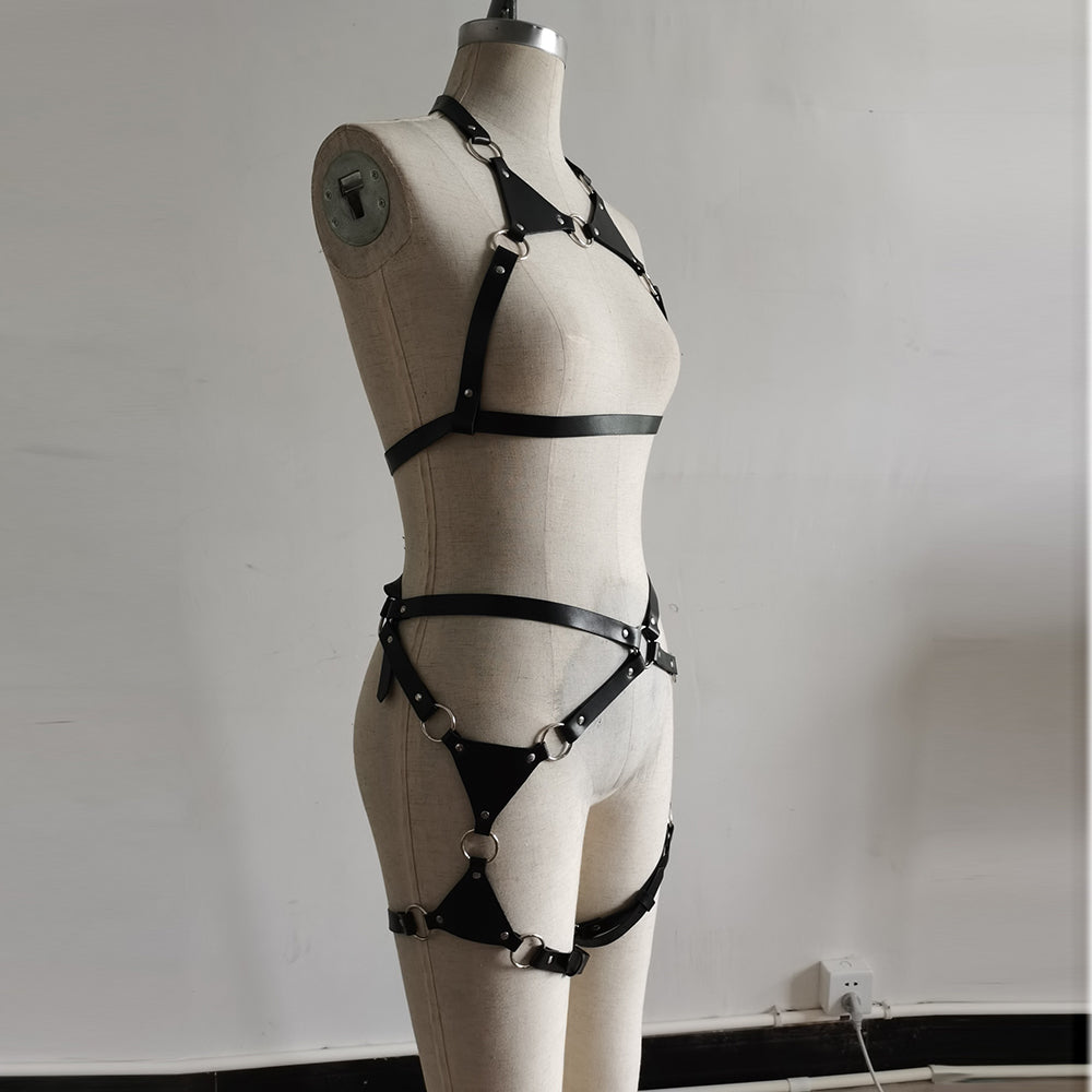 Leather Harness Body Bondage Punk Strap Garter Belt Leg Tight Lingerie